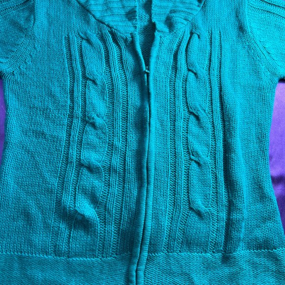 πCarol Rose Turquoise 2-Way Zipper Acrylic Cable Pattern Long Sleeves Cardigan - Picture 13 of 16